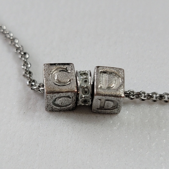 CHRISTIAN DIOR Cube CD Logo Rhinestone Silver Tone Pendant Necklace - Picture 4 of 7